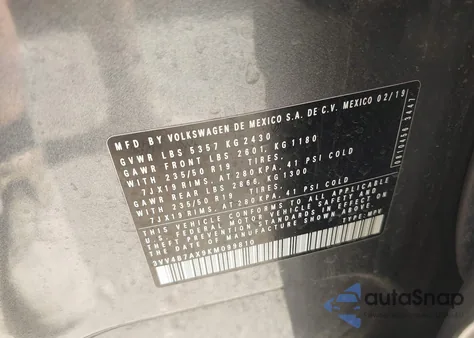 2019 Volkswagen Tiguan 2.0T Sel Premium/2.0T Sel Premium R-Line from USA, damaged, VIN 3VV4B7AX9KM099810